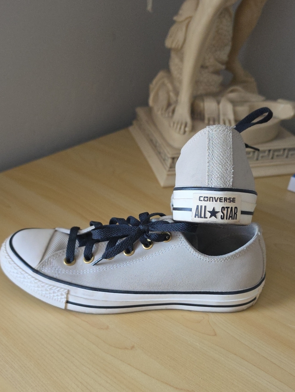 Converse Leather/Brushed Suede Low Top Sneakers in Light Gray with Black Laces